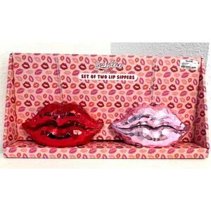 Lip Sippers Valentine's Day Novelty Glasses  - Kiss‎ Mirrored Lips w/ Straw NWT